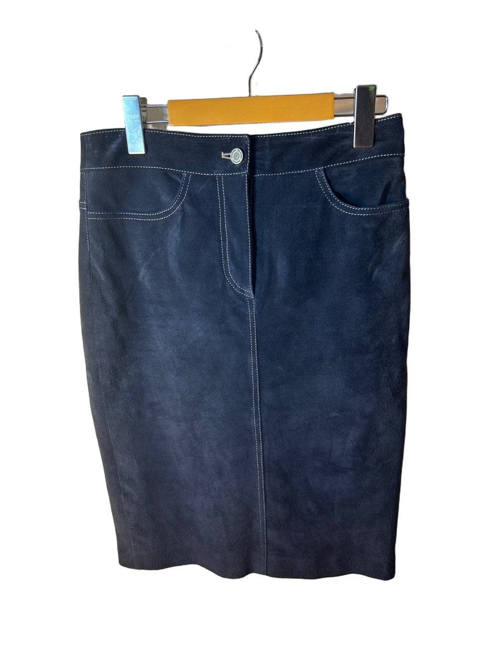 Danier Leather Vintage Women's Dark Navy Suede Leather Pencil Skirt Size 2 XS